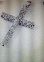  Sterling Silver 5 Row Tubular Cross Pendant .925 White Silver Crystal Stones - £155.45 GBP