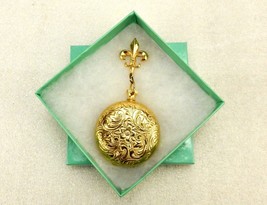 Gold Tone Locket Brooch, Fleur De Lis Pin, Vintage Fashion Jewelry, #JWL... - £11.71 GBP