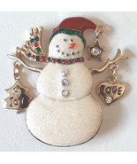 Kenneth Cole Snowman Christmas Brooch Pin Signed KC Glitter Dangle Rhine... - $15.95