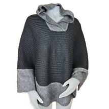 Eileen Fisher Merino Wool Mohair Poncho Sweater Women S/M Black Gray Hooded Wrap - £54.22 GBP