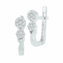 10k White Gold Womens Round Diamond Flower Cluster Hoop Earrings 1/4 Cttw - £285.45 GBP