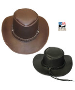LEATHER OUTBACK HAT ~ Aussie Cowboy Bush Style in BROWN &amp; BLACK Handmade... - £103.04 GBP