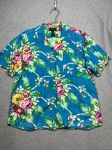 Lauren Ralph Lauren Coastal Beach Linen Floral Hawaiian Shirt Womens 10 ... - $37.77