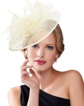 Dodheah Fascinators Hat Women Tea Party Derby Wedding Beige Headband Clip - $7.43 CAD