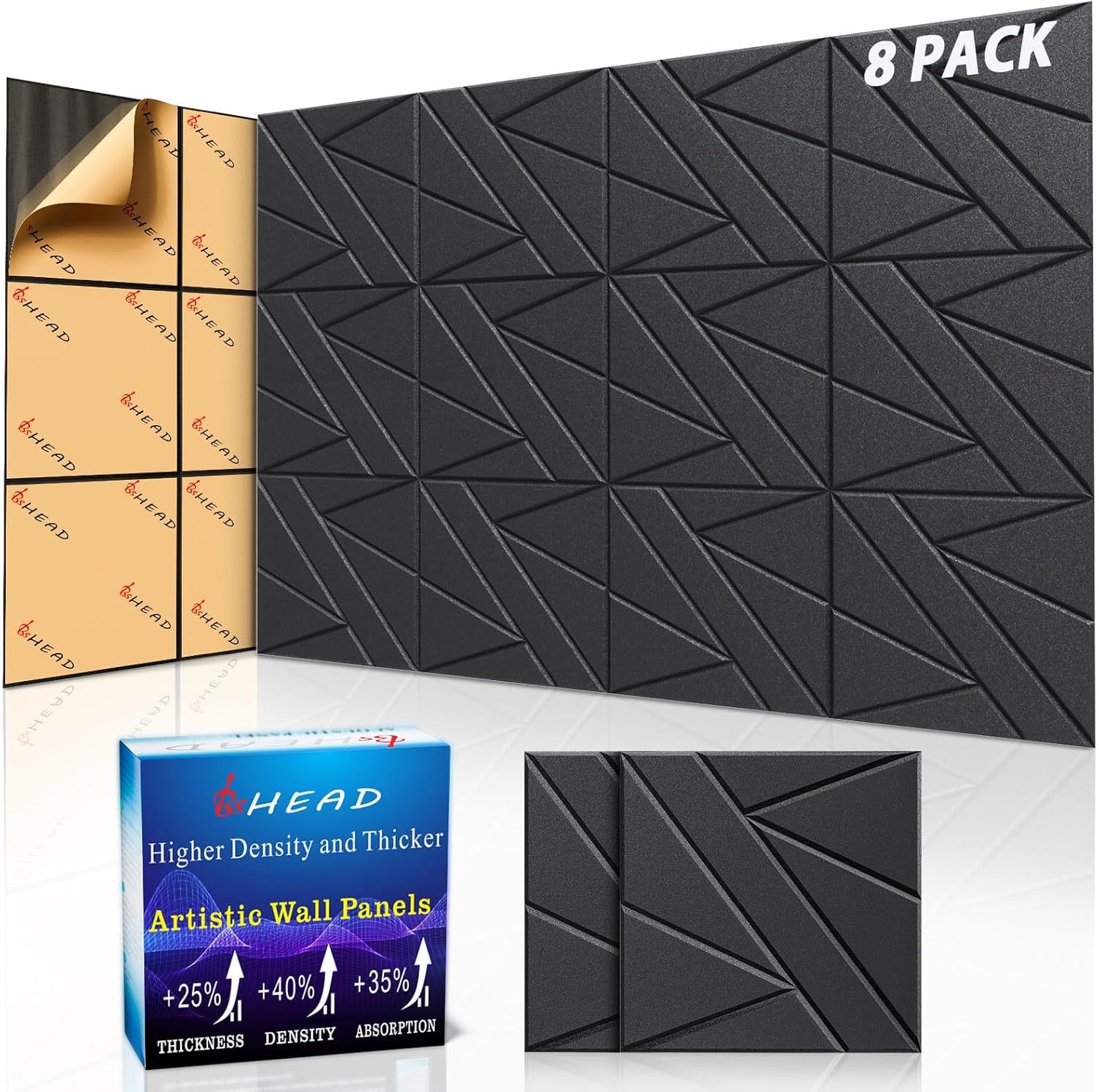 8 Pack Self-Adhesive Soundproof Wall Panels, 12 X 12 X 0.47 In Sound Pro... - $35.98