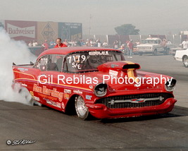 RON HARDING Moving 1957 Chevy 8x10 Color Drag Racing Photo Baylands 1988 - £10.38 GBP