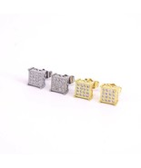 Iced cut Square push Back Stud men&#39; Earrings 18k Layered real gold filled  - $192.52 MXN