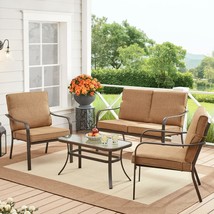 Patio Set 4-Piece Conversation Chat Outdoor Brown Table Chairs Loveseat ... - $283.76