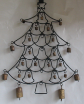 Christmas Tree Shape Black Metal Wind Chime Brass Bells 20&quot; Door Hanger Ornament - £18.37 GBP