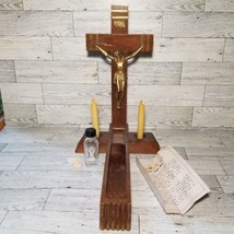 Vintage Catholic Wood Crucifix Sick Call Last Rites Sacraments Cross Holy Prayer - £20.85 GBP
