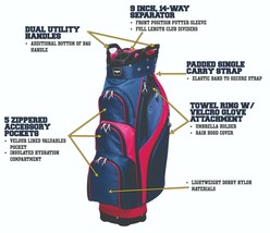 Majek Premium Ladies Navy Blue Pink Golf Bag 9.5 inch 14-way Top Putter Sleeve - £146.76 GBP