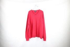 Vintage 90s Lands End Mens XL Faded Blank Cotton Knit V-Neck Sweater Red Japan - £39.18 GBP