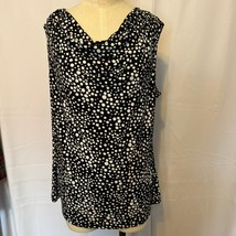 Rafaella XL Sleeveless Cowl Neck Top Black White Polka Dot Stretch Blouse - $18.95