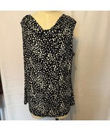 Rafaella XL Sleeveless Cowl Neck Top Black White Polka Dot Stretch Blouse - $25.91 CAD