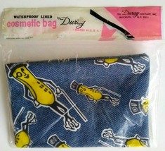 Peanut Cosmetic Bag Blue Fabric Zipper Duray Planters Peanuts 1970s SEALED - $55.72