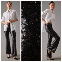 New By Anthropologie Joni Sequin Flare Pants $188 SIZE 4 Black  - £67.58 GBP