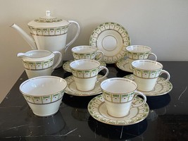 AYNSLEY Art Deco Style Chocolate Set: Pot, Creamer, Sugar Bowl, Cups &amp; Saucers - £369.40 GBP