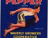 PEPPER Brand Florida Citrus Fruit Box Label Track Runner Waverly Growers - £12.04 GBP