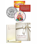 HAPPY BIRTHDAY CELEBRATE CAKE Keepsake Gift JFK Kennedy Half Dollar US Coin - €11,20 EUR
