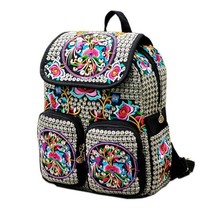 Floral Embroidered Casual Canvas Women BackpaGirls Ethnic Schoolbags Ladies Vint - $33.34