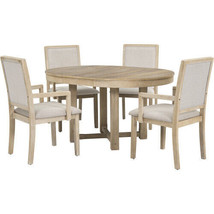5-Piece Dining Table Set, Two-Size Round To Oval Extendable Butterfly - Natural - £538.14 GBP