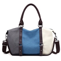 Women&#39;s Canvas Shoulder Bag Female Stripe Patchwork Handbags Casual Fashion Tote - £42.26 GBP