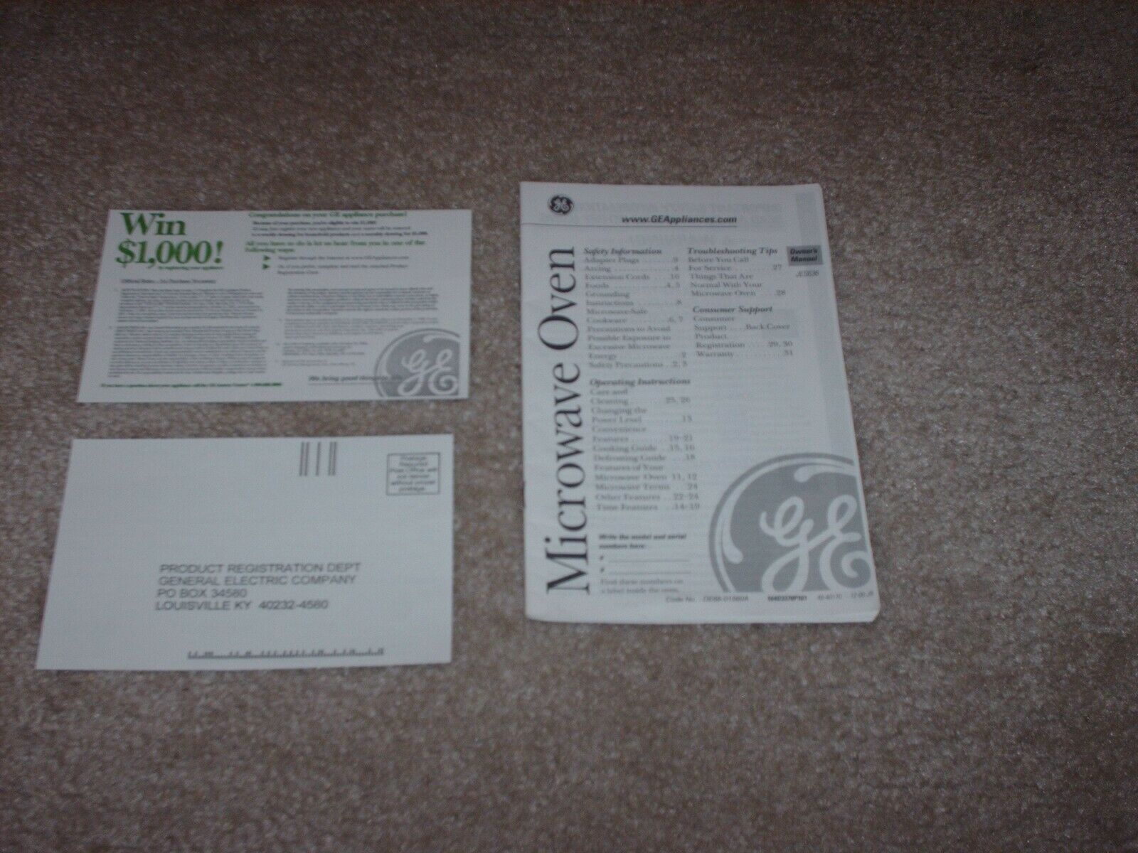 GE Microwave Oven Owner's Manual JES636 General Electric  From 2001 20 Years Old - $19.79