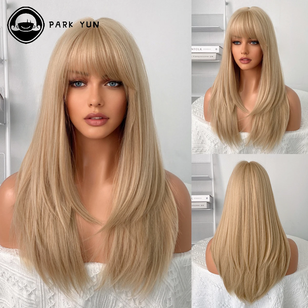 Blonde Synthetic Wigs with Bangs for Woman Long Body Wave Hair Cosplay Loli - $31.50+