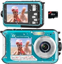 4K Digital Camera 11FT Waterproof Camera with 32GB Card 48MP Autofocus Dual Scre - £146.18 GBP