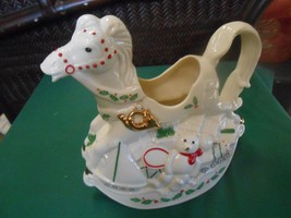Great LENOX &quot;Santa&#39;s Holiday Toy Shop&quot; Elf and Rocking Horse TEA POT - $36.22