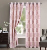 Blanca Pink Color Jacquard Grommet Decorative Windows Curtains 2 Pcs - £39.55 GBP