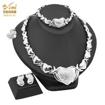 Dubai Gold Plated Jewelry Necklace Set Wedding Bride Women Nigerian XOXO Heart C - £28.41 GBP