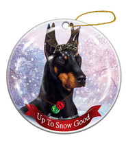 Holiday Pet Gifts Black Doberman Cropped Ears Dog Porcelain Christmas Ornament - £25.56 GBP
