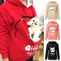 Cat Lover&#39;s Cozy Hoodie Sweatshirt With Pet Pocket - £23.73 GBP