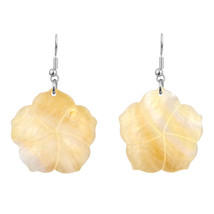 Hand Carved Hibiscus Flower Mother of Pearl Dangle Earrings - £9.83 GBP