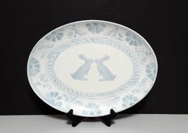 NEW RARE Pottery Barn Chambray Tile Bunny Handcrafted Serving Platter 14&quot; l x 10 - £71.93 GBP