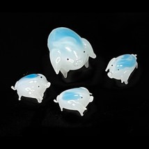 Miniature Piggy Art Glass Mini Mama Pig 3 Piggies Blue Glass Mid-Century... - $14.83