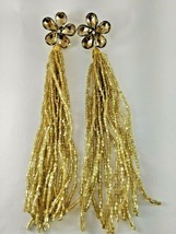 Sparkling Crystals Bollywood Fashion Forward Tassel Glossy Gold Long Earring - £11.93 GBP
