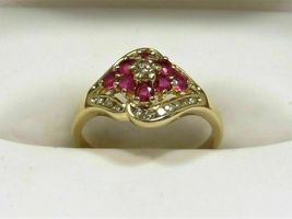1.85CT Round Cut Pink Ruby &amp; Diamond Wedding Halo Ring In 14K Yellow Gold Finish - £77.05 GBP