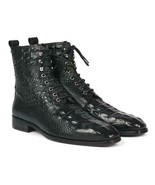 Paul Parkman Mens Shoes Boots Black Crocodile Embossed Lace-Up Leather B... - $686.10 CAD