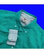 Hickey Freeman 100% Linen Shirt Long Sleeve Plaid Flip cuff Teal Green M... - €11,03 EUR