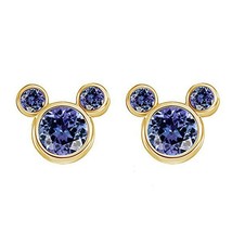 Mickey Simulated Alexandrite Mouse Stud Earrings 14k Yellow Gold Plated Silver - £32.24 GBP