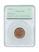 1864 1C PCGS MS65RB (Bronze, OGH Rattler) - $789.34