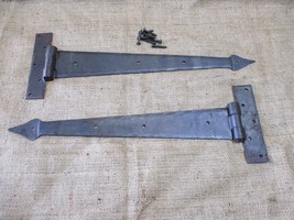 2 LARGE Strap T Hinges 15&quot; Tee Hand Forged In Fire Barn Rustic Medieval ... - £33.72 GBP