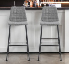 Set of Two 30" Light Gray and Black Fabric and Steel Low Back Bar Height Bar Cha - $13,880.97 MXN