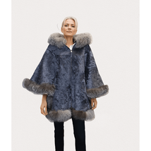 Barya New York Women&#39;s Poncho Overcoat with Fox Fur Hood - £238.14 GBP