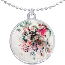 Watercolor Elephant Round Pendant Necklace Beautiful Fashion Jewelry - £8.53 GBP