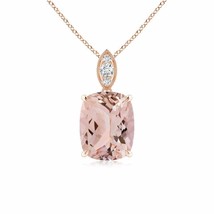 ANGARA Cushion Morganite Pendant with Diamond Leaf Bale in 14K Solid Gold - £874.25 GBP