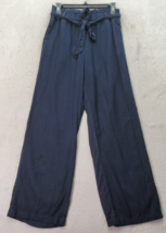 JDY Pants Women Navy Linen Pockets Belted Casual Wide Leg Medium Wash Loose Fit - £21.08 GBP