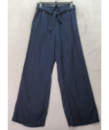 JDY Pants Women Navy Linen Pockets Belted Casual Wide Leg Medium Wash Lo... - £21.15 GBP